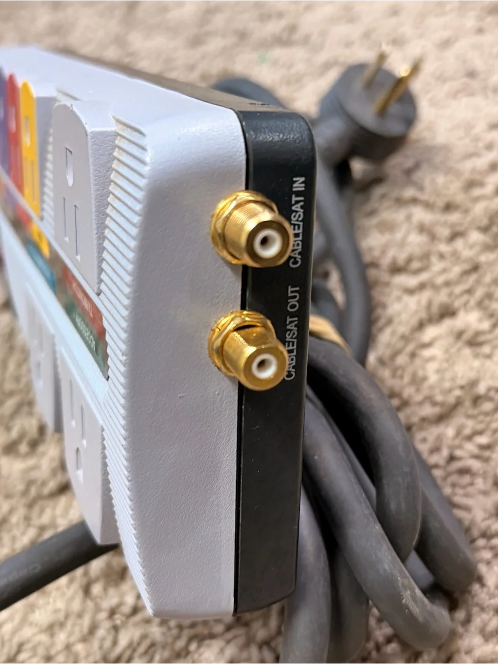 Power Strip with Color-Coded Outlets - White, Yellow, Red, Purple, Orange, Blue